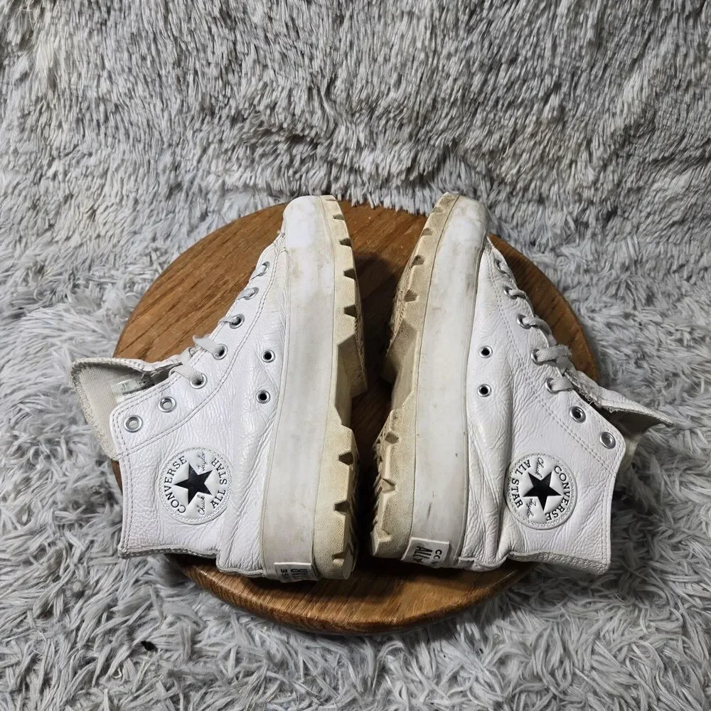 Converse Chuck Taylor Womens Size 8 White Leather Lug Sole Ankle Boots Sneakers